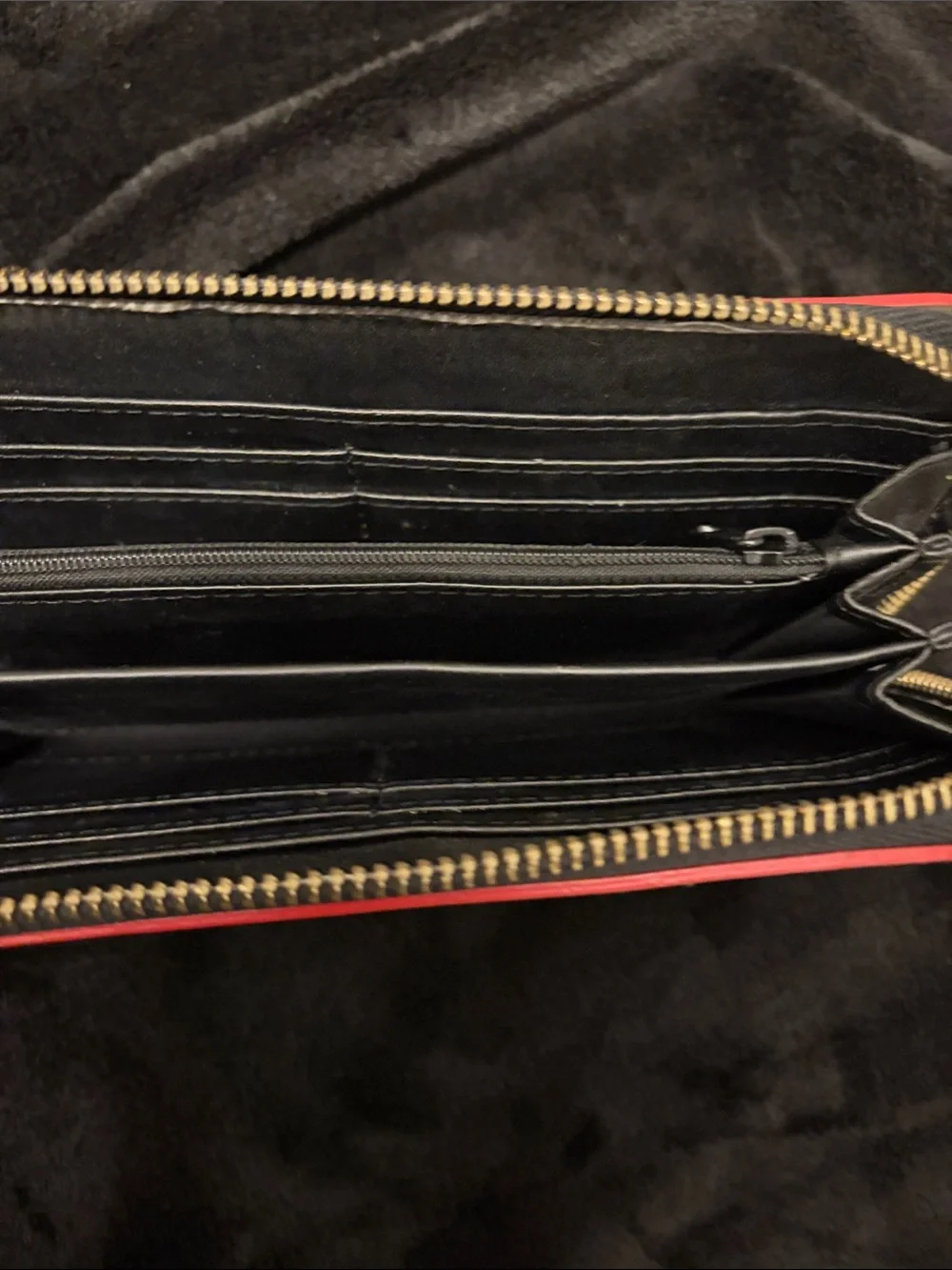 Arcadia Black Patent Zip-Around Phone Wristlet with Red Strap